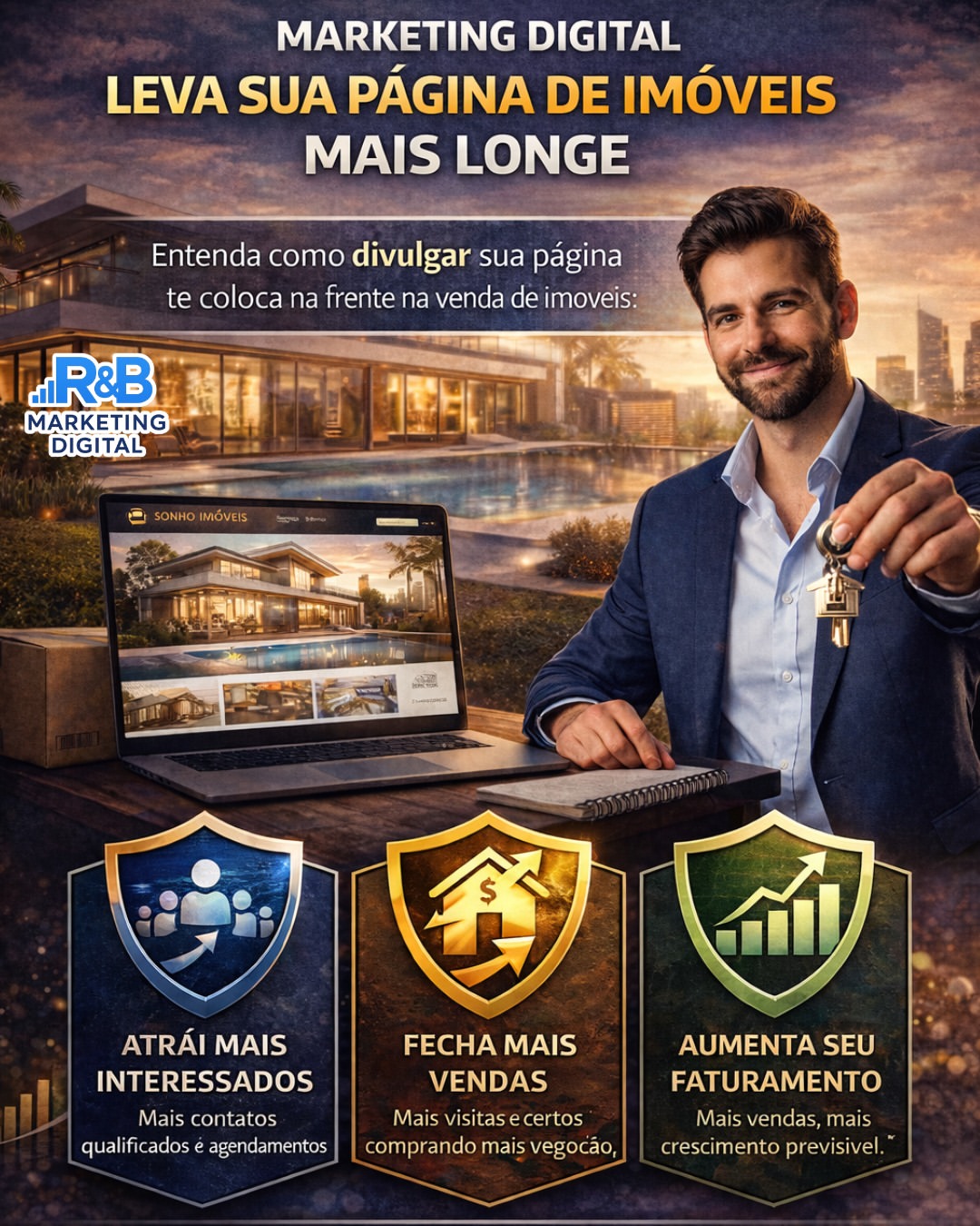No mercado imobiliário, quem aparece mais — e melhor — vende primeiro.
Não basta ter bons imóveis.
Se o cliente não encontra você, encontra o seu concorrente.
O marketing digital posiciona sua página na frente de pessoas realmente interessadas, aumenta seus contatos qualificados e encurta o caminho entre o primeiro clique e o fechamento.
_
#marketingdigital #marketingimobiliario #trafegoimobiliario #corretordeimoveis #imobiliaria #vendadeimoveis #mercadoimobiliario #captacaodeclientes #geracaodeleads #negociosimobiliarios #estrategiadigital #anunciosonline #empreendedorismo #crescimentoempresarial #vendamais